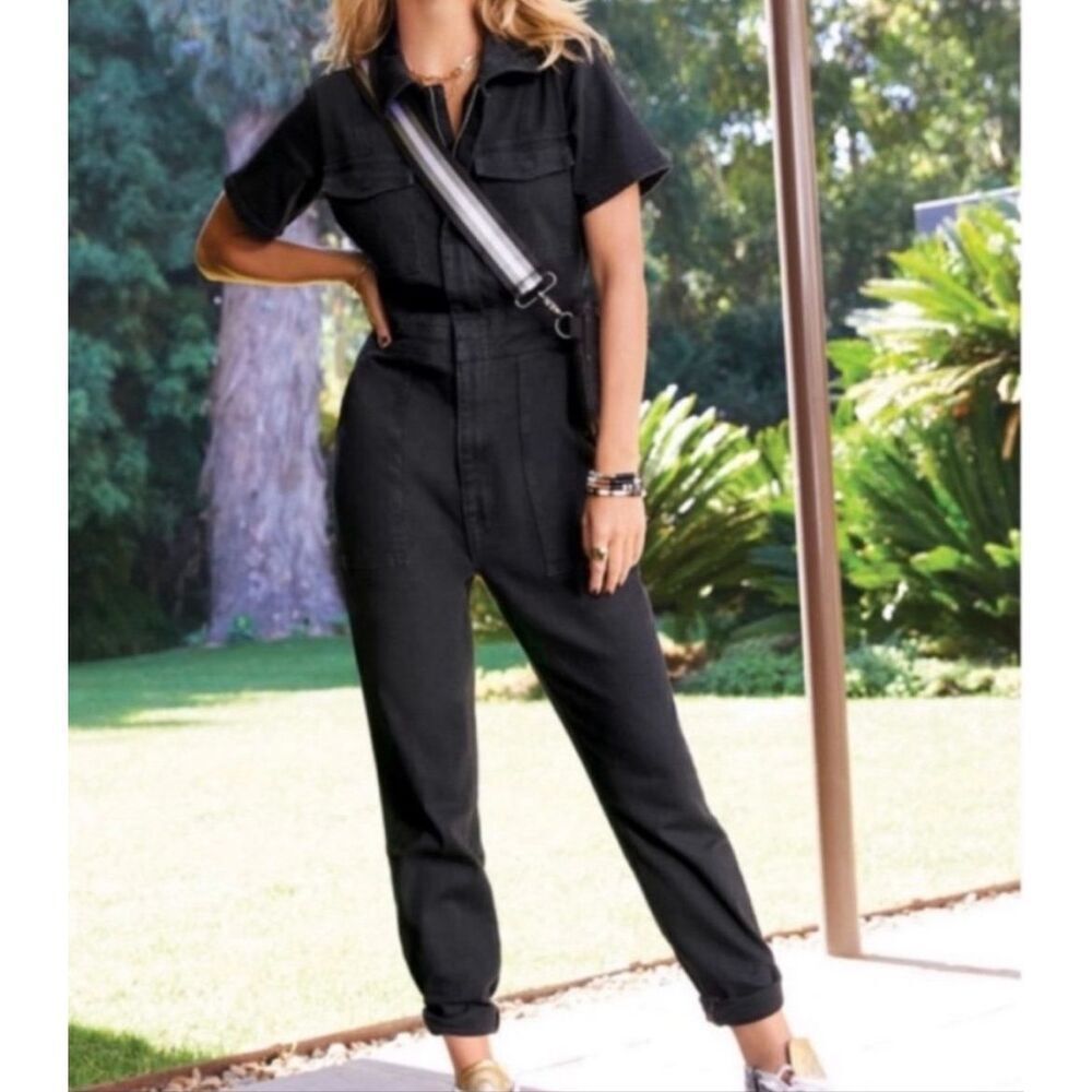 Good American Short Sleeve Denim Jumpsuit Size 0